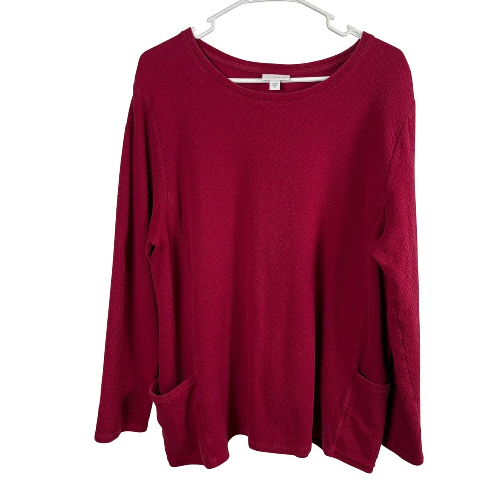 Pure Jill Sweatshirt Top Women XL Red Pockets Lagenlook Comfortable Cozy Relaxed